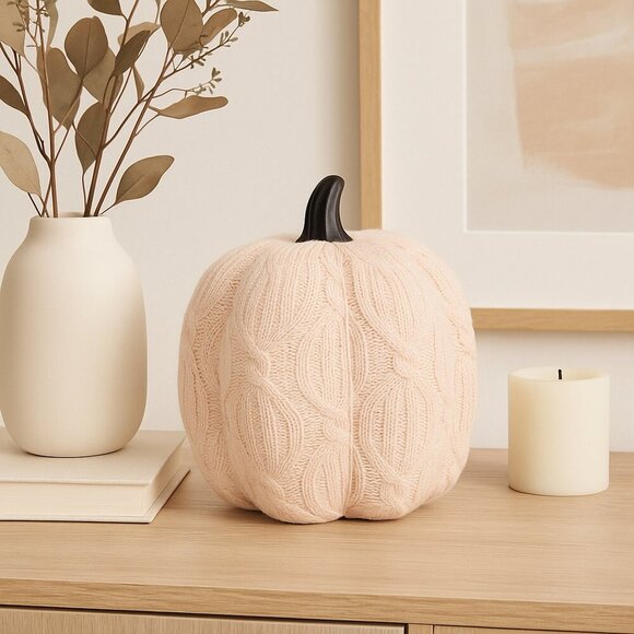 Hyde & EEK! Other - Hyde & Eek! Cable Knit Decorative Pumpkin 5.75" Light Pink Fall Halloween